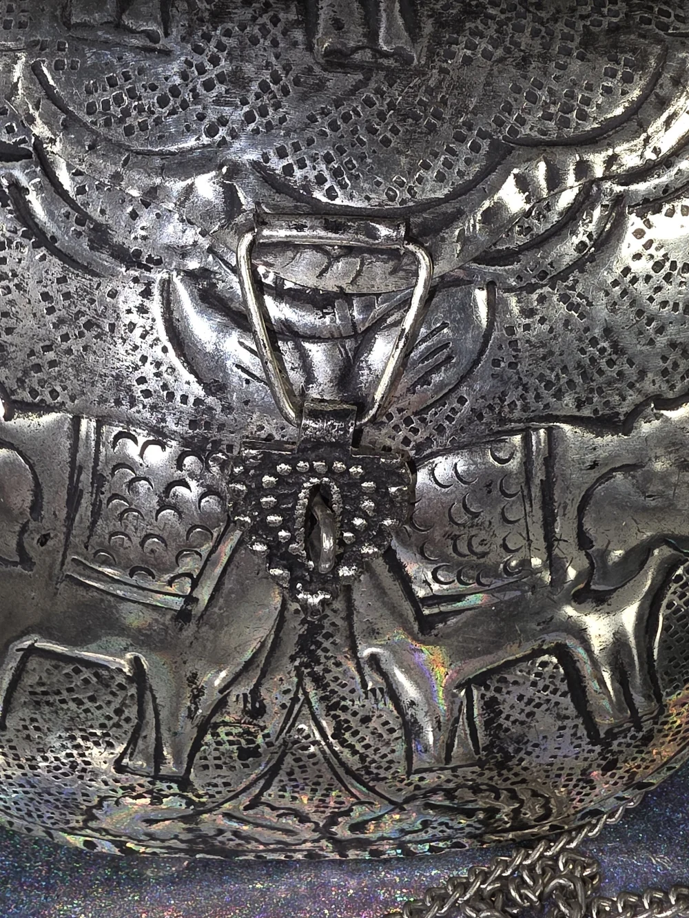 Ethnic Silver Women Gift Silver Etched Metal Elephant Bag Bridal Party Purse